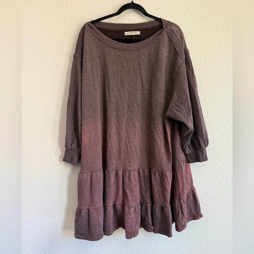 We the free medium long sleeve, ombre waterfall ruffle purple sweater dress